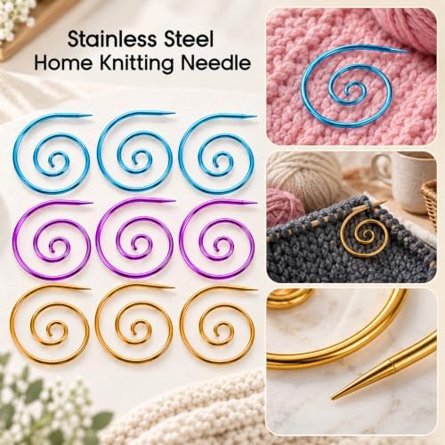 Giantree 9Pcs Cable Needles for Knitting, Spiral Cable Knitting Needle