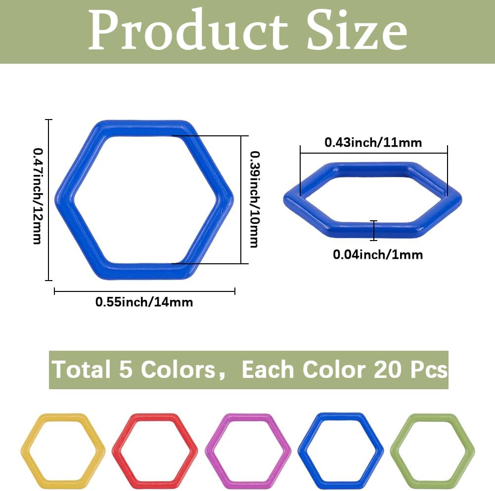 SUNNYCLUE 100Pcs 5 Colors Hexagon Stitch Markers Metal Crochet Markers