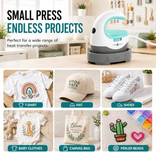 HTVRONT Heat Press Mini Heat Press Machine, Mini Iron for Crafts Mint