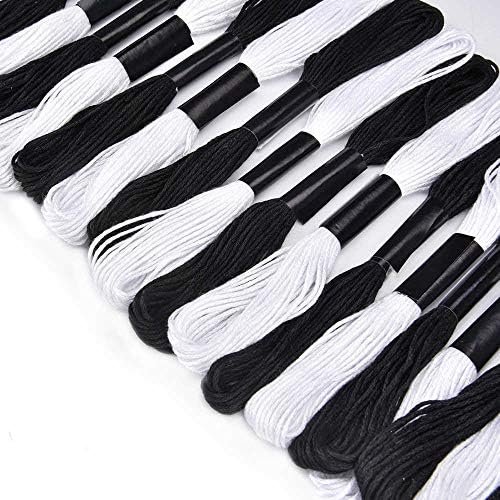XLSFPY Black & White Cotton Embroidery Floss – 24 Skeins