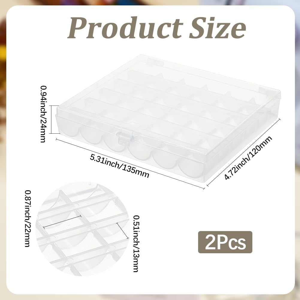2Pcs 36 Grids Clear Bobbin Storage Organizer Case Empty Spool Box