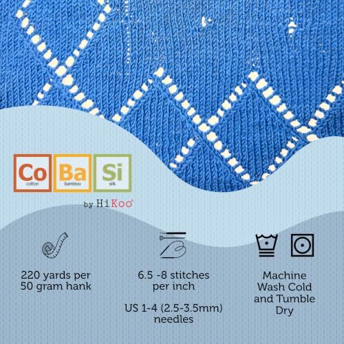 HiKoo CoBaSi Sock Yarn, Cotton, Bamboo, Silk, 50g, 220 yd, #012 Iris