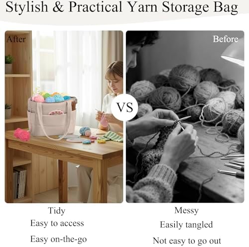Crochet Bag for Yarn Storage, Puffer Knitting Bag with Soft Handles