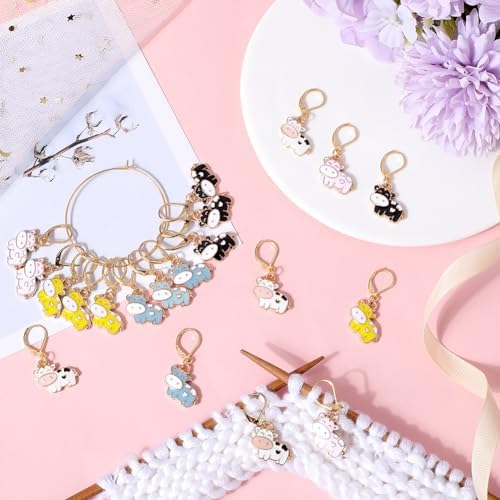 SUNNYCLUE 1 Box 20Pcs 5 Colors Cow Stitch Markers Cute Crochet Markers