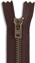 9 Inch Dark Brown Jean Zipper, #5 Antique Brass Closed-End Sewing