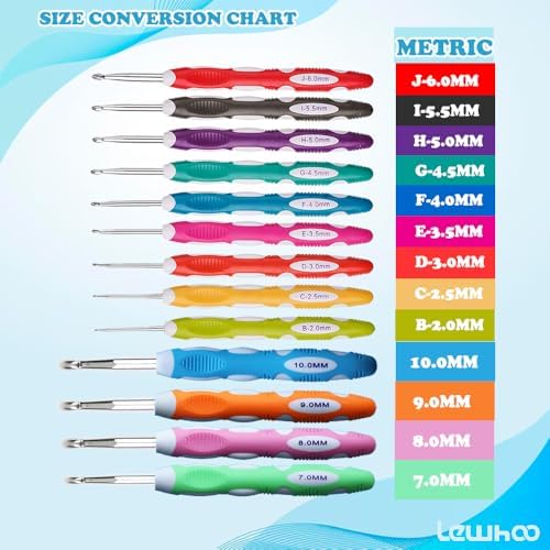 Lewhoo 13 Size Ergonomic Crochet Hooks Set with Case, 2.0mm -10.0mm