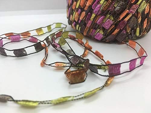 Berlini Ladder Ribbon Maxi Yarn #71 Fantasy - Orange Orchid Olive Grey