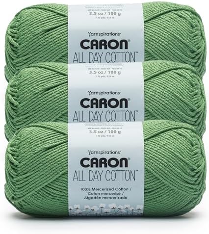 Caron All Day Mercerized Cotton Yarn – Grass Green, 3 Pack