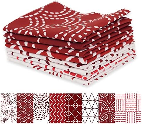 Soimoi 8 Pc Fat Quarter Bundle - Japanese Sashiko Print 18"x 22" DIY