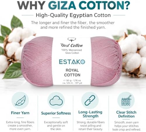 Estako Royal Cotton, 100% Mercerized Giza Cotton Yarn, Baby Pink