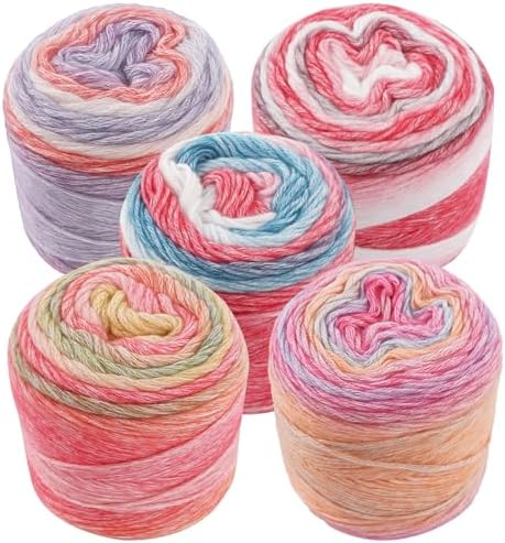 5 Rolls Ombre Variegated Yarn Cakes, Soft Wool Blend for Knitting