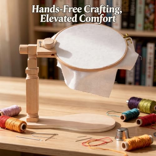 Embroidery Hoop Stand for Desktops, Beech Wood Adjustable Rotating