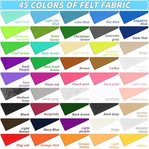 45 PCS Felt Fabric Sheets 6 x 6 Inch 2mm Craft Felt Sheets