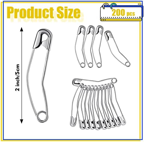 Cindeer 200 Count Curved Safety Pins, 2 Inch Sliver for Quilting