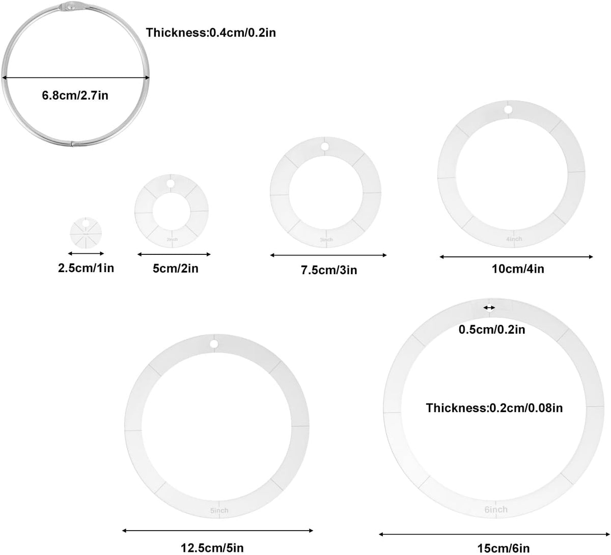6pcs Circle Quilting Templates for Sewing, Different Sizes Round