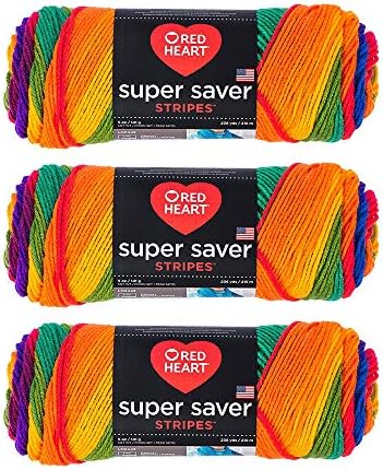 Red Heart E300-4965 Super Saver Yarn, Pack of 3 Balls, Favorite Stripe