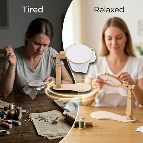 Embroidery Hoop Stand for Desktops, Beech Wood Adjustable Rotating