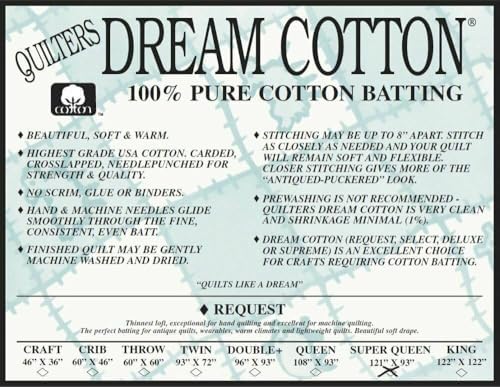 Quilter's Dream Cotton Batting-Natural Request Thin Loft-Super Queen