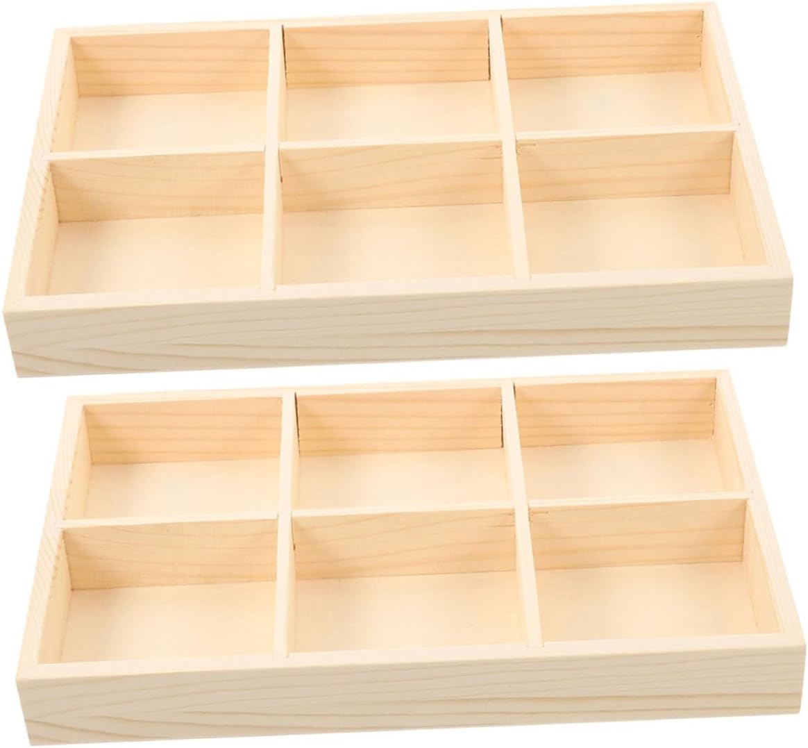 CHILDWEET Wooden 6-compartment Storage Box, 2 Pack for Craft Tables
