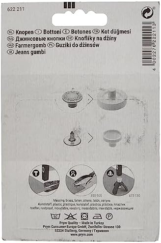 Prym Jeans Buttons, Metal, Gold, 17 mm, Antique Brass, 8 Pieces