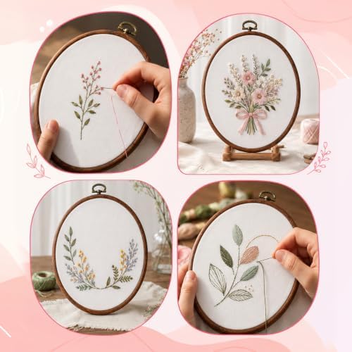 2 Pcs Oval Embroidery Hoop Wood Embroidery Hoops, 7.5'' and 9.2''