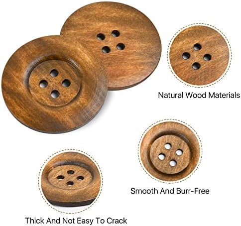 50 Pcs 2.36inch Large Wood Buttons, 4 Holes Big Size Round Sewing