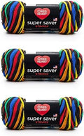 Red Heart Super Saver Primary Stripes Yarn - 3 Pack of 141g/5oz
