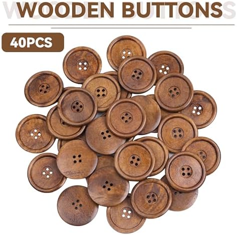YAKA 40pcs Round Wood Buttons 4 Holes for Sewing Clothing,Sewing