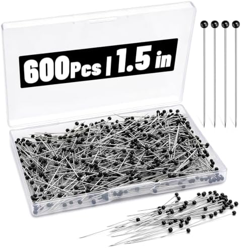 600 Pcs Sewing Pins 1.5 in Glass Ball Head Straight Black Quilting