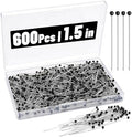 600 Pcs Sewing Pins 1.5 in Glass Ball Head Straight Black Quilting