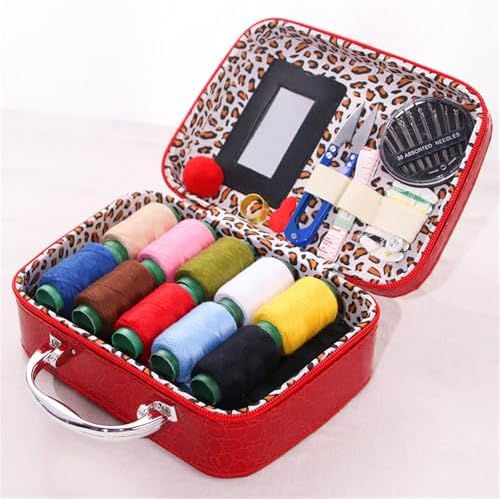 Complete Portable Sewing Kit in Faux Leather Case - Includes Big Eye