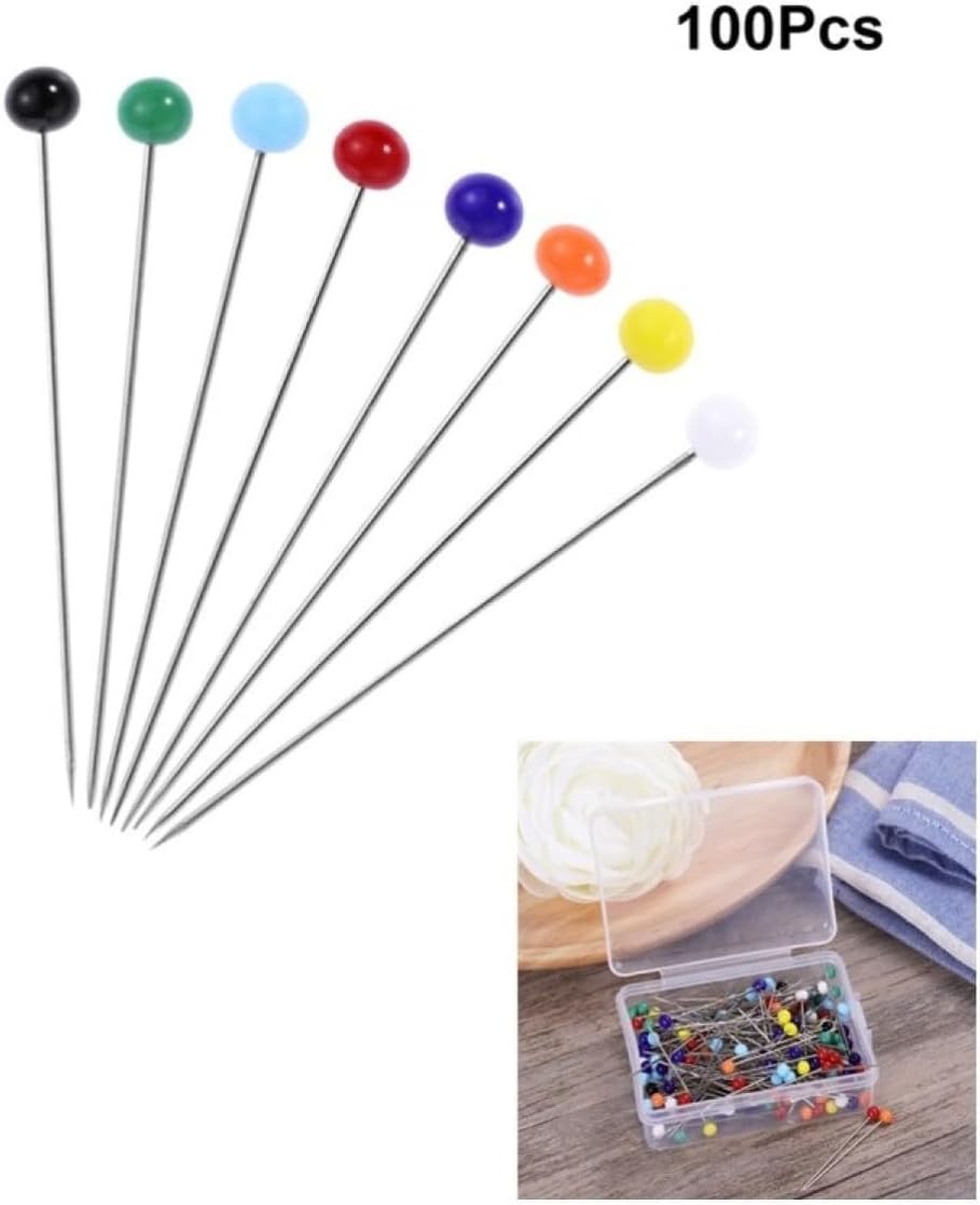 100pcs Glass Head Sewing Pins, 34mm Steel 4mm Heads for Quilters