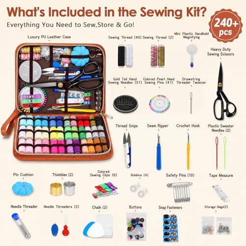 Hoarecal Sewing Kit for Adults, 241 Pcs Upgraded Needle and Thread Kit