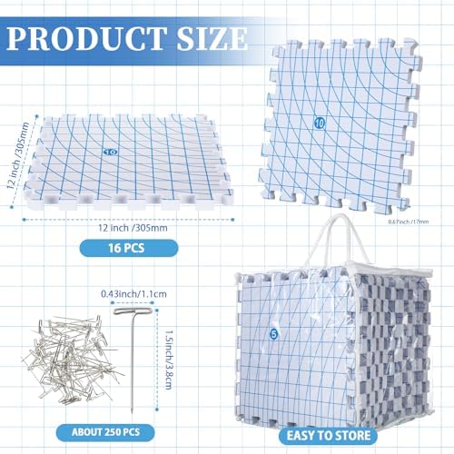 Threehoney 16-Piece Blocking Mats with 250 T-Pins