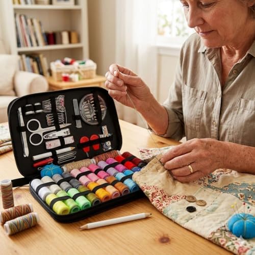Sewing Kit with 100+ Pieces, Portable Travel Case with 30 XL Thread