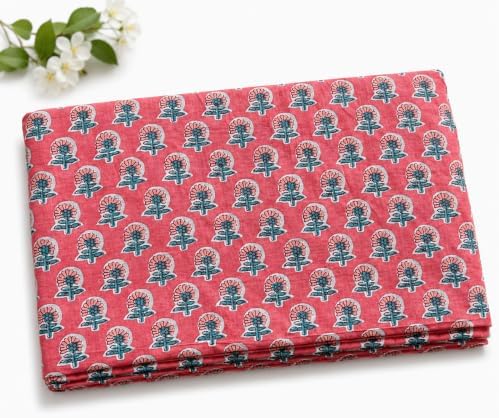 100% Cotton Fabric by the Yard, Hand Block Print Fabric for Sewing
