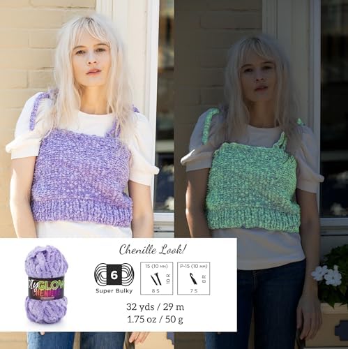 Lion Brand Yarn, DIY Glow Chenille Glow in the Dark Yarn, Purple