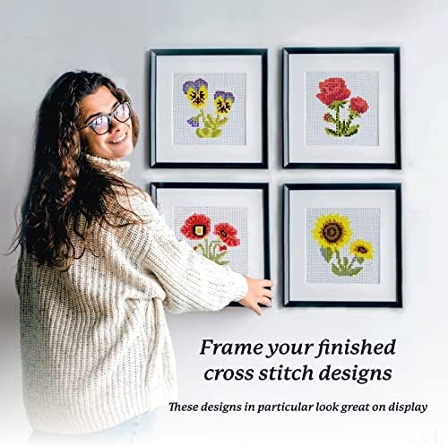 Kraftex 4 Pack Stamped Flower Cross Stitch Kits, 6.75 Inch