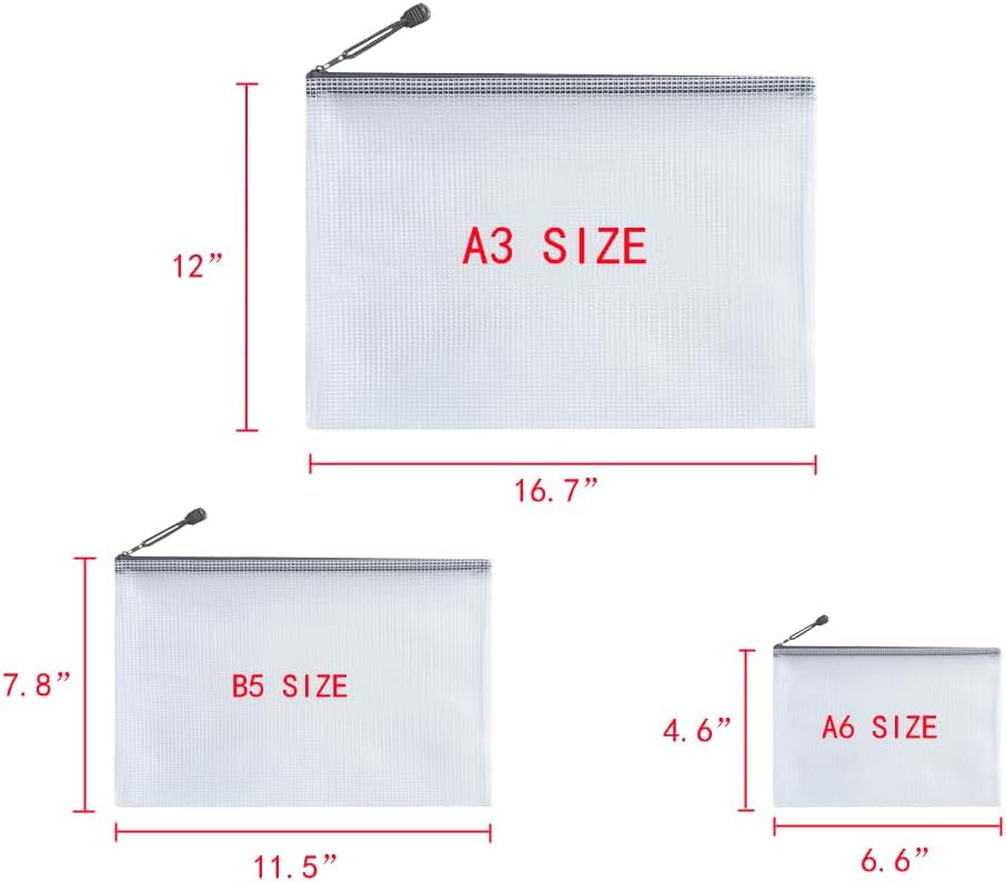 30pcs Large Mesh Zipper Clear Bags Waterproof Pouches Bags for Files