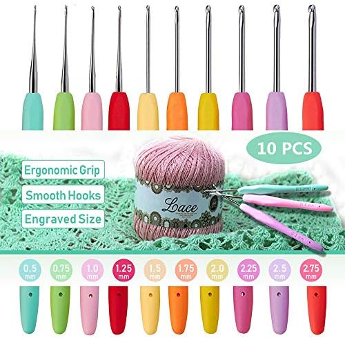 10pcs Small Size Lace Crochet Hooks (0.5~2.75mm), Small Ergonomic