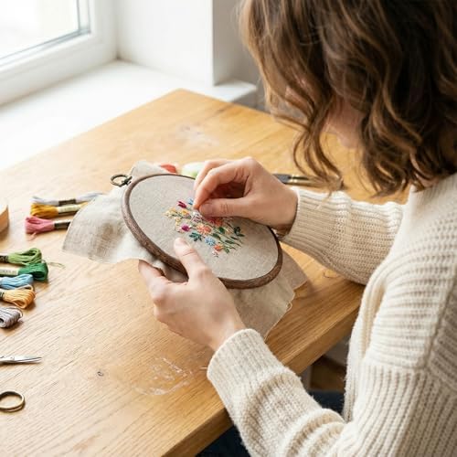 Dllxumm 3 Pcs 5 Inch Round Embroidery Hoops Display Frame, Circle