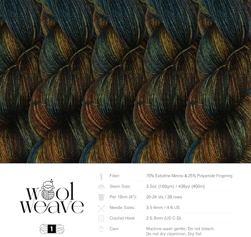 Woolweave Fingering Weight Yarn - Hand Dyed Variegated Yarn, 75%