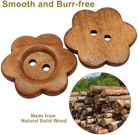 Flower Shape Wooden Buttons, Coffee Brown, 20Pcs