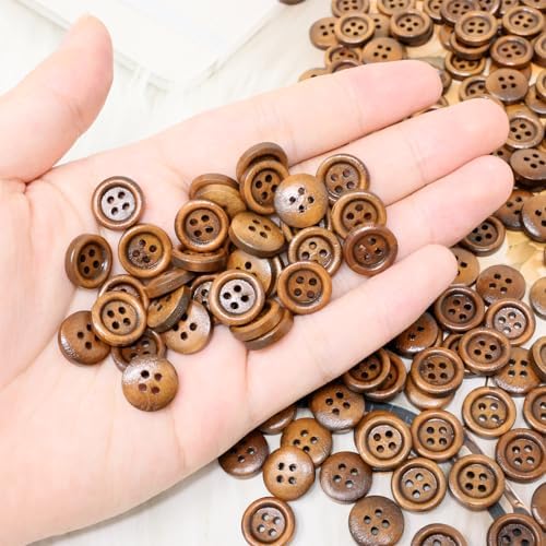 Honbay 200PCS 12.5mm 1/2 Inch Antique Brown Round Wooden Buttons 4