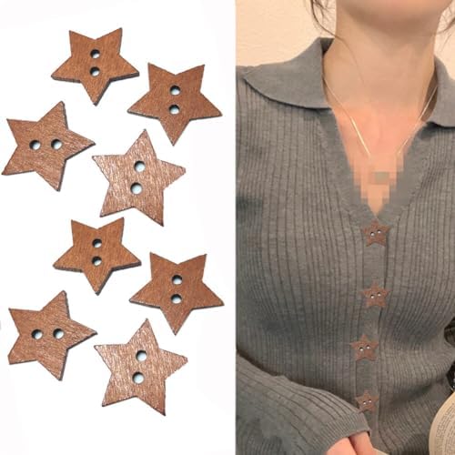 50PCS Five-Pointed Star Wooden Button Natural Vintage 20mm Hand-Sewn