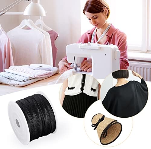BENECREAT Satin Bias Tape, 3/8 Inch Black Double Fold Ribbon