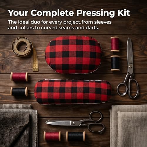 WRINGKIT 2 Pack Tailor's Ham, Solid Seam Roll Set, Red and Black Plaid