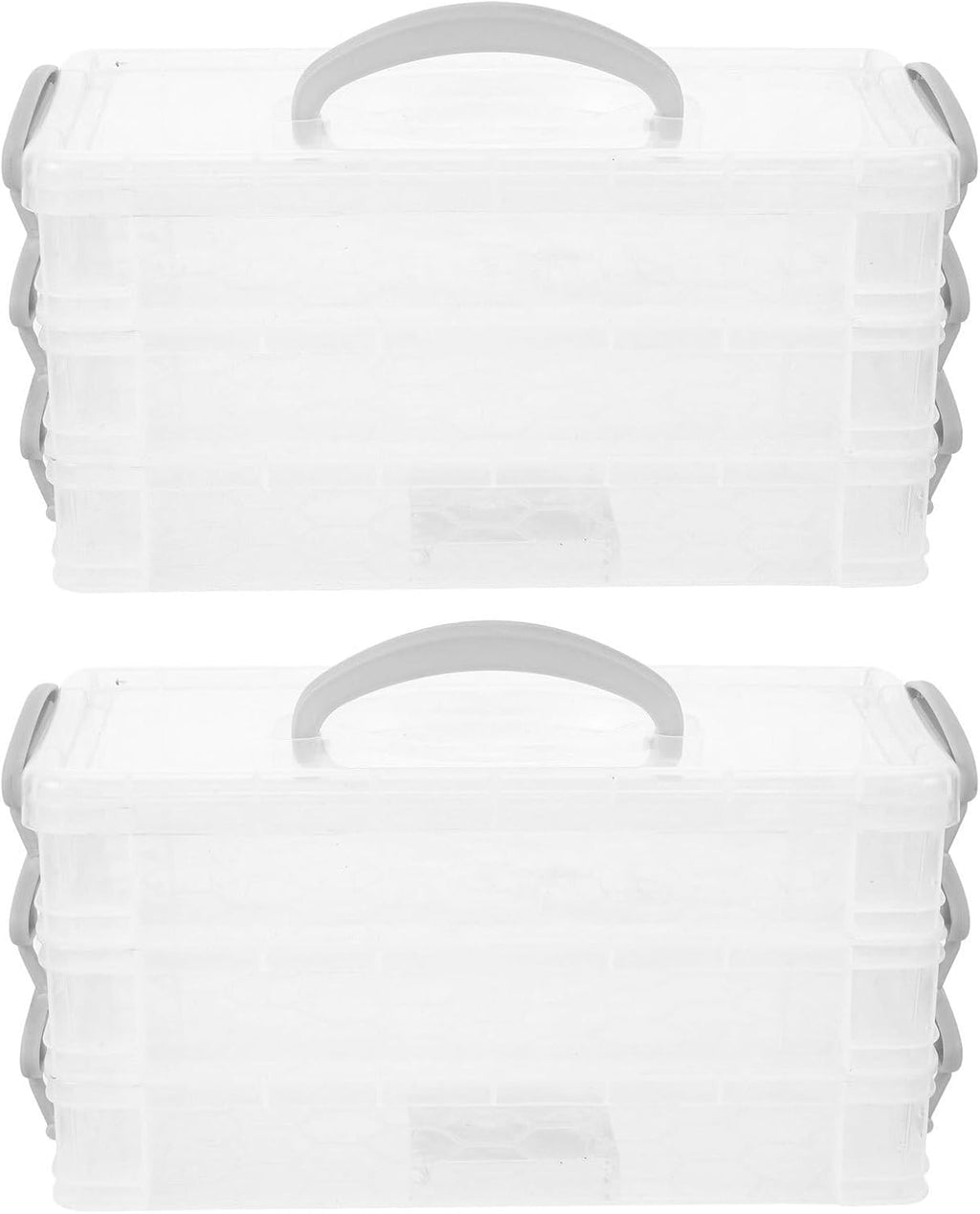 TEHAUX 2pcs Three-layer Storage Box with Lid, Portable Craft Organizer