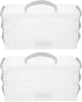 TEHAUX 2pcs Three-layer Storage Box with Lid, Portable Craft Organizer