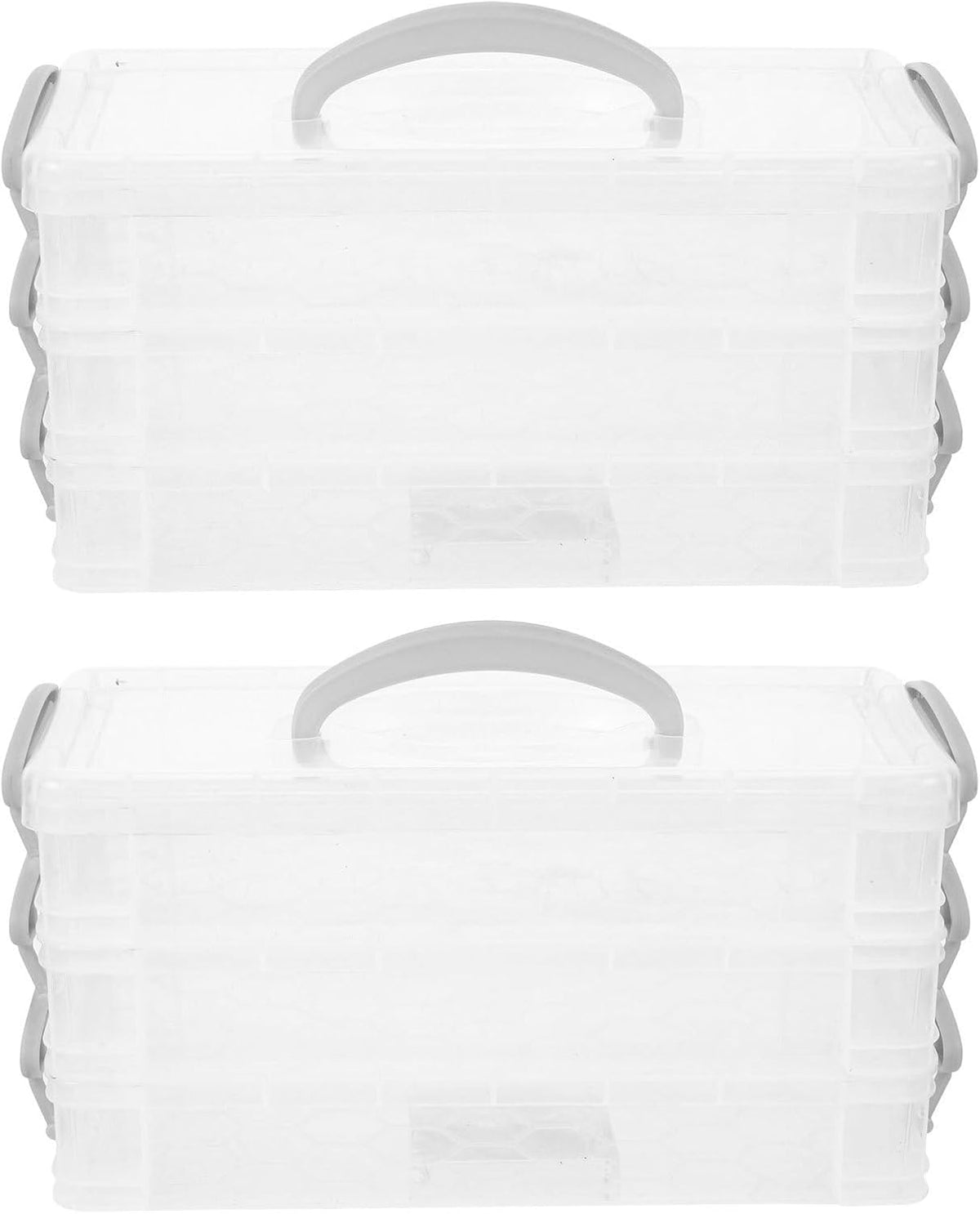 TEHAUX 2pcs Three-layer Storage Box with Lid, Portable Craft Organizer